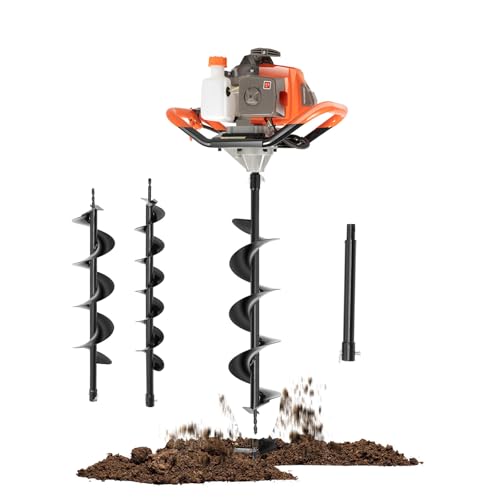 BJTDLLX 71CC Petrol Auger Post Hole Digger 2-Stroke Earth Auger Digging Machine, 2.3KW Fence Post Hole Digger with 3 Replacement Drill Bits 4, 6, 8 & 12 Extension Rod | UK Stock