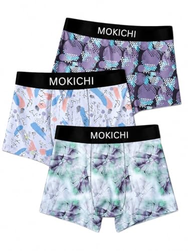 Image of Men's Printed Boxer Briefs | Comfortable Trunk-Style Innerwear with Elastic Waistband | Multicolor Pack of 3