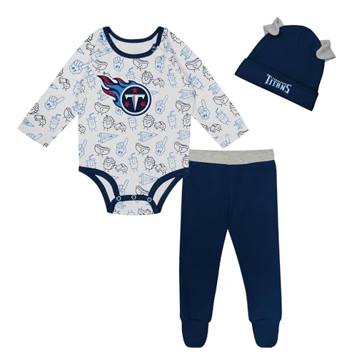 Outerstuff Newborn & Infant Tennessee Titans Little Champ Long Sleeve Bodysuit, Pants & Cuffed Knit Hat 3-Piece Set