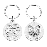 Laluminter Good Luck Charms - Good Luck Gifts for Women Men - 4 Four Leaf Clover Horseshoe Lucky Pocket Tokens - Protection Christmas Birthday Long Distance Keychain