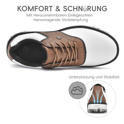 ULTIANT Golfschuhe Herren Wasserdicht Spikeless Klassisch Bequem Sneakers für Golfschuh Trainingsschuh Größe40-48(Braun,40)