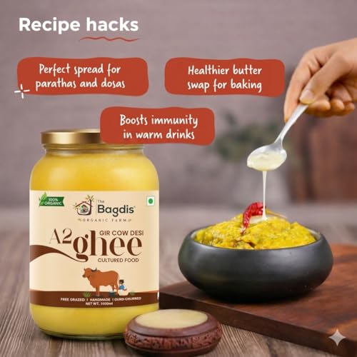 Image of The Bagdis A2 Desi Gir Cow Ghee | Hand-Churned Cultured Bilona Ghee | Grass-Fed | 100% Pure & Natural Ghee Glass Bottle (100ml) High Smoke Point