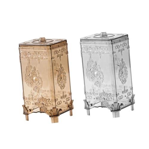 Cabilock Dispenser Per Dischetti Di Cotone in Rilievo, Scatola Porta Dischetti Per Trucco Da Tavolo, Set 2 Pezzi Grigio e Marrone, Compatto e Pratico Per Organizzazione Bagno e Postazione Trucco