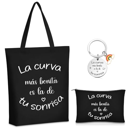 Xuniea 3 Piezas Regalos para Mujer en Fiesta de Navidad Bolso Tote Negro, Monedero Pequeña y Llavero de Acero Inoxidable la Curva Más Bonita Es la de Tu Sonrisa Set de Regalo Inspirador Xuniea 3 Piezas Regalos para Mujer en Fiesta de Navidad Bolso Tote Negro, Monedero Pequeña y Llavero de Acero Inoxidable la Curva Más Bonita Es la de Tu Sonrisa Set de Regalo Inspirador