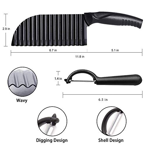 Potato Crinkle Cutter And Swivel Peeler With Protective Cover, Stainless Steel Blade Wavy Knife Quick Vegetable Cutter For French Fries Chopper Salad Cutting Tool Home Kitchen Chopping Slicer #TOP1