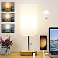 QHANTOMIZE Table Lamp for Bedroom, 3 Color Temperatures Bedside Lamp with USB C+A Port, Small Lamp for Nightstand, Living Room, Office, Dorm, LED Bulb Included, Pull Chain