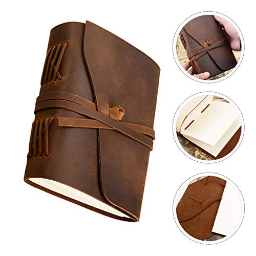 NUOBESTY Caderno de couro vintage delicado para negócios, bloco de notas feito à mão