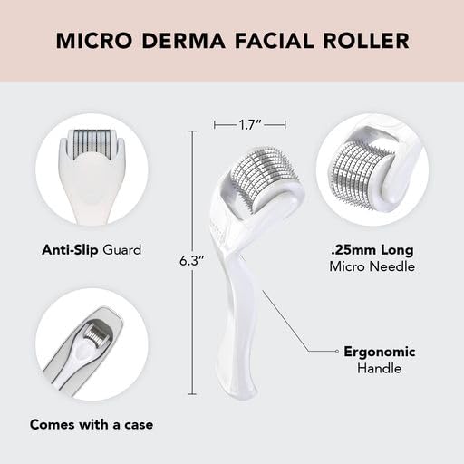 Kitsch Derma Roller for Face | Face Roller Skin Care Tools & Microdermabrasion Tool | Dermaroller Microneedling Roller | Facial Roller | Micro Needling Roller 0.25mm with Case/Ebook (White)