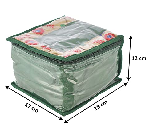 Image of Kuber Industries Flower Design Laminated PVC Jewelry Organiser Jewelry Storage Bags for Necklace, Earrings, Rings, Bracelet With 10 Transparent Pouches (Green)