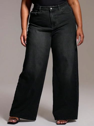 Image of KOTTY Plus Size Women's High Waist Straight Denim Jeans Comfortable Wear for Work Casual Use