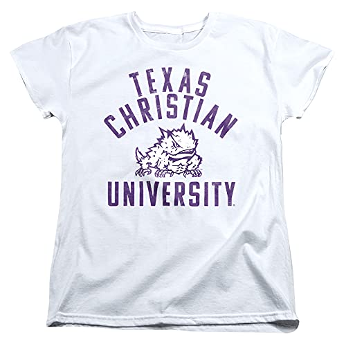 Texas Christian University Official Horned Frogs Logo Women's T Shirt, White, Large