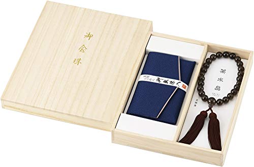 岸田産業 念珠 念珠袋 セット 男性用 ブラウン 日本製 数珠 茶水晶 京念珠 401-1505