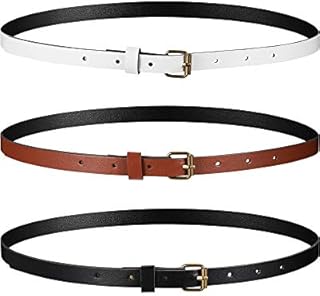 3 Pieces Winter Women's Thin Belts Skinny PU Leather Dress Belt with Bronze Alloy Buckle