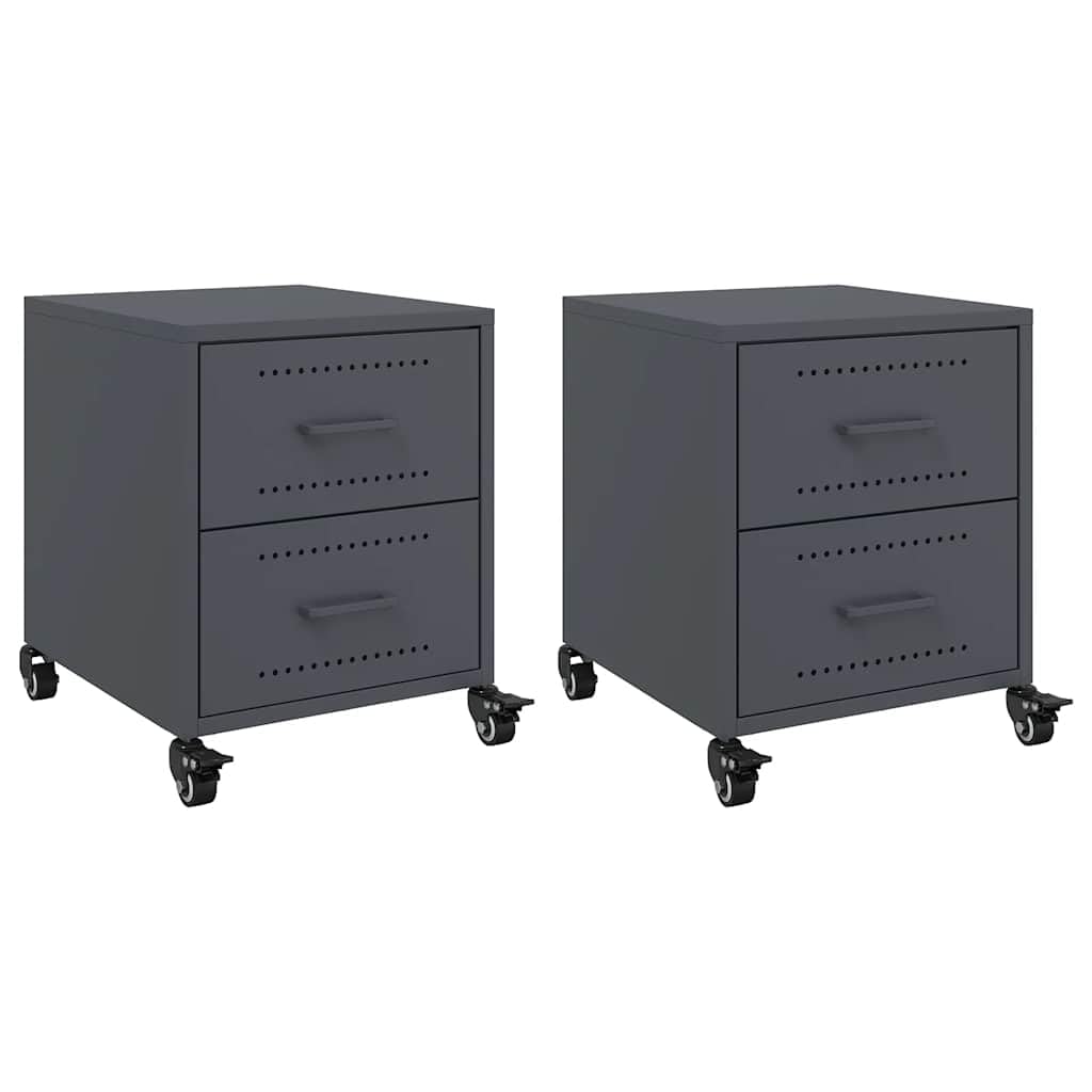 Table de chevet anthracite 2 tiroirs meuble de nuit en acier laminé à froid 36cm