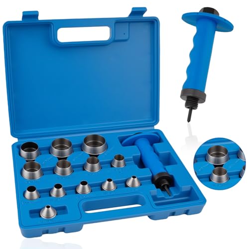 ReeMoo 14PCS Sharp Hollow Punch Set Gasket Hollow Punch Kit Rubber Hollow Hole Punch Set 3/16 to 1-3/8 for Leather Rubber Plastic Gasket Foam with Handle