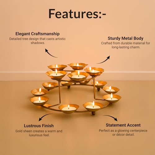 Image of MARKET 99 Metal Tree T-Light Holder Black & Gold | Artistic Decorative Candle Stand for Diwali & Christmas | Modern Tabletop Home Decor Accent for Weddings, Birthdays & Ambient Lighting