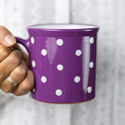 City to Cottage® Purple and White | Polka Dot Spotty | Designer Handmade Hand Painted | Unique Ceramic Extra Large 17.5oz/500ml | Hot Chocolate Coffee Tea Mugs Cups with Handle | Gift
