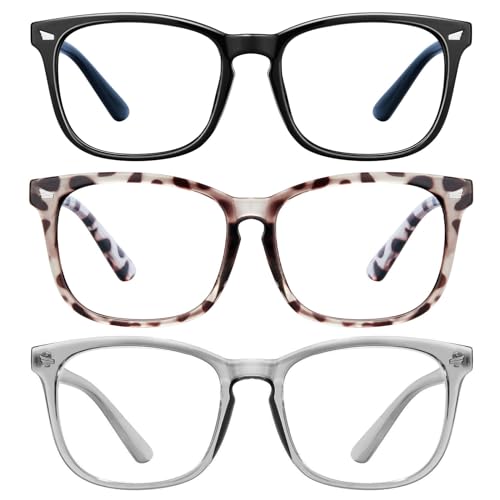 Gafas de bloqueo de luz azul - para mujeres/hombres, 3 unidades de lectura de computadora para juegos, antifatiga ocular y luz azul, sin receta, 8068 Paquete de 3 Negro+Gery+Douhua, Medium
