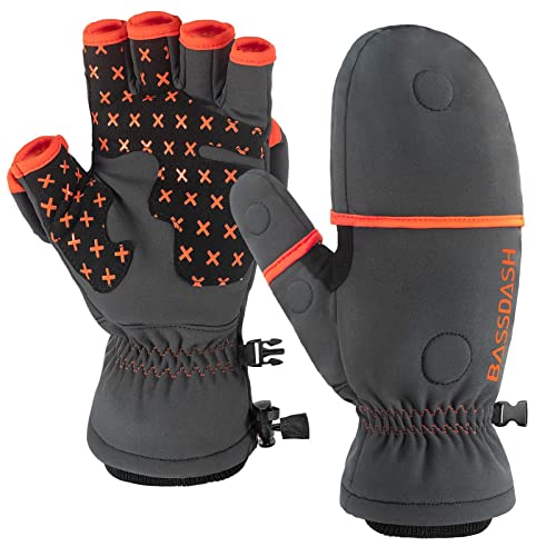 Bassdash Winteflex Insulated Ice Fishing Mittens Cold Weather Fingerless Gloves Water Resistant For Men Women Hunting #TOP19
