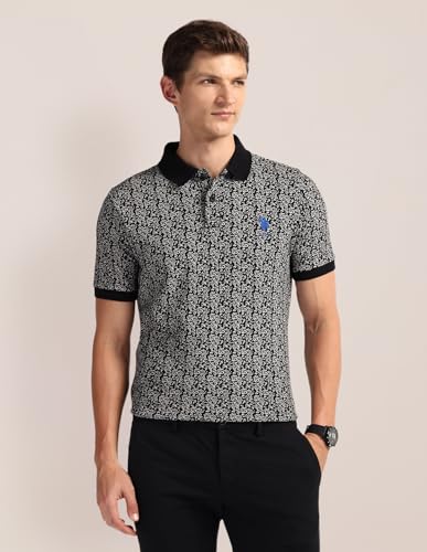 Image of U.S. Polo ASSN. Printed Slim Fit Polo T Shirts for Men - 100% Cotton, Half Sleeves Mens Tshirt