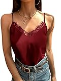 bluse bordeaux gemustert Stil: Lässig SheIn Damen Blusen Spaghettiträger Top Cami Oberteil verstellbare Träger Shirts mit Kontrast Spitzen Bordeaux L