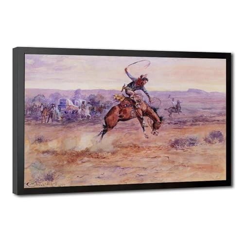 Toile WCYB Bucking Bronco Charles M Russell cadre suspendu décoration murale salon