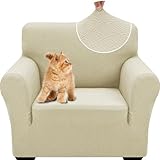 YSTELLAA Sofa Überzug 1 Sitzer, Stretch Sesselschoner, Sofaschoner rutschfest Mit Armlehne, Universal Sofabezug, Dicke Sofabezug Für Hunde Katzen Und Haustiere, Waschbare Sofa Cover, Helles Beige