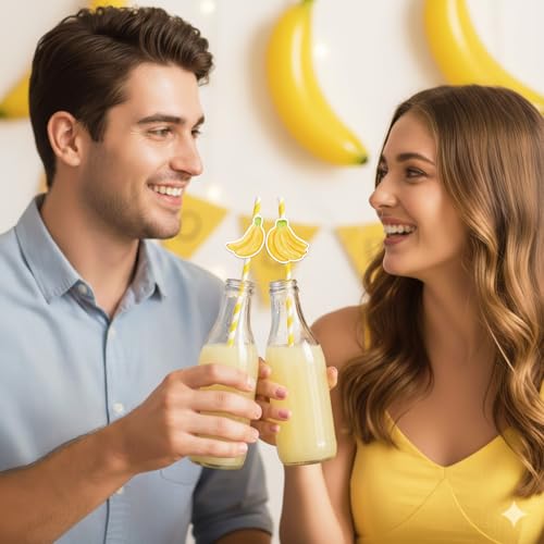 Pitillos de papel motivo bananas 50 unidades miniatura 3
