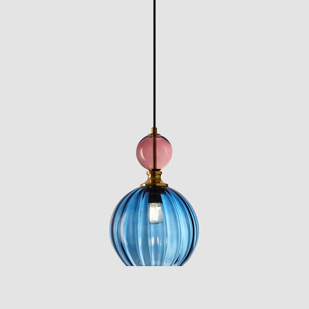 Luminaire suspendu en verre côtelé et métal doré au design géométrique postmoderne raffiné