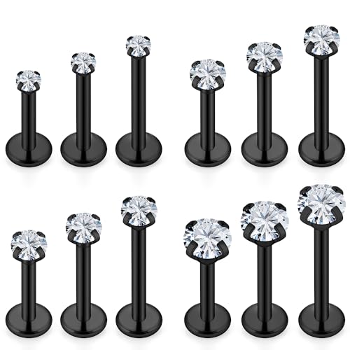Lcolyoli 16G Tragus Labret Medusa Piercing Jewelry Internally Threaded Stainless Steel Conch Piercing Jewelry Monroe Lip Rings Different Size Cartilage Nail Helix Earring Stud Bar 6mm 8mm 10mm Black