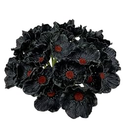 LebriTamFa 14Pcs Real Touch Anemone Poppy Bouquet for Artificial Flower Decor Kitchen Table Centerpiece Vase Home Greenery Wedding Holding Flowers Backdrop Arch Wall (Black)