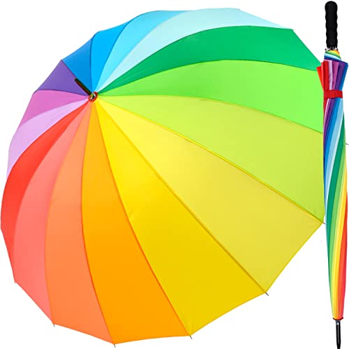 iX-brella Regenschirm XXL Regenbogen 129 cm - leicht bunt groß mit Softgriff