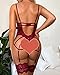 Donnalla Women Sexy Lingerie Set with Garter Belt Lace Bodysuit Teddy with Panty (Wine Red Medium)