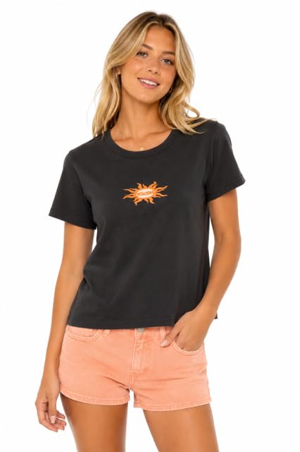 Image of Volcom Women's Have a Clue Short Sleeve Tee - Fitted T-Shirt with Striped Neck Taping