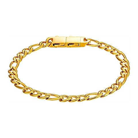 Speroto 6/9mm Chain Bracelet for Men, Sturdy Stainless Steel Mens Link Bracelet with Adjustable Clasp, Simple Jewelry Gift for Adults Teenagers (Gold, 8.7"& 6mm) Cover