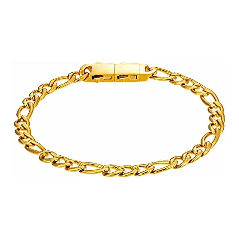Speroto 6/9mm Chain Bracelet for Men, Sturdy Stainless Steel Mens Link Bracelet with Adjustable Clasp, Simple Jewelry Gift for Adults Teenagers (Gold, 8.7"& 6mm) Cover