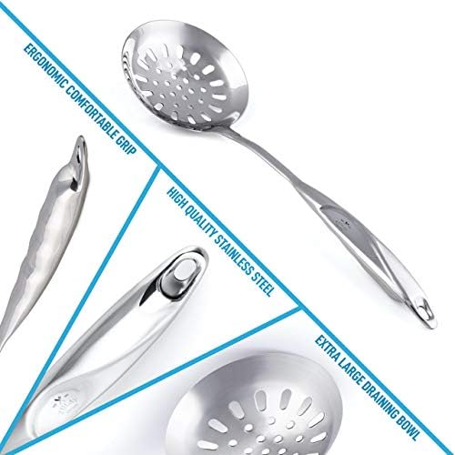 Zulay Kitchen Slotted Spoon- Stainless Steel Skimmer Spoon With Large Bowl, Built-In Hang Hole & Comfortable Grip Handle - Durable Food Grade Strainer Spoon for Draining & Frying (14.5 inch)