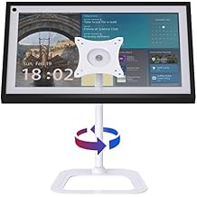 Mount Compatible with Echo Show 15 1st, 2nd Gen, Swivel 270 Degrees Left and Right, Tilt 90 Degrees Up, Rotate 360 Degrees for Landscape or Portrait, Riser Stand Made of Solid Steel White