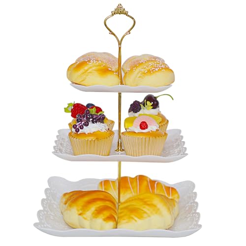 Krismax Cupcake Stand 3 Tier Tiered Tray Stand Plastic & Metal Dessert Tray for Birthday Party,Baby Shower,Wedding,Tea Party and More