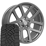 OE Wheels DG51 22 Inch Rims and Tires Fit Ram SRT Style 5x139.7 22x10 Gloss Gunmetal - Hollander 2223 - TerraMax RT 285/45-22 (Set of 4)