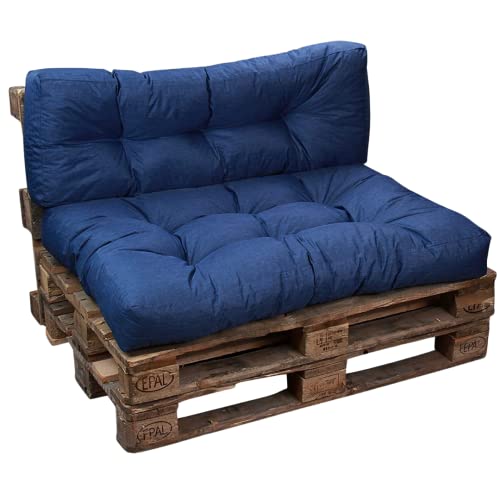 Bananair Coussins/Matelas de Palette, Canapé, Fauteuil, Siège pour Palette Euro - Assise et Dossier - Fabriqué en France (Bleu, Lot 1 Dossier 120X40 cm + 1 Assise 120X80 cm)