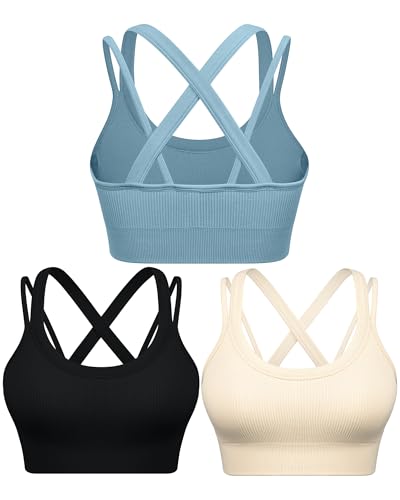 Image of WANAYOU High Support Sports Bras for Women Cross Back Workout Sports Bra | High Impact, No Bounce, Compression, Criss Cross Back, Gym, Athletic, Running, Removable Pads, Ribbed, Moisture Wicking