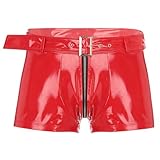 JEATHA Herren Wetlook Lackleder Boxershorts Unterhose mit Reißverschluss Latex Kurze Hose Männer Ledershorts Hipster Dessous Gogo Clubwear C Rot XL