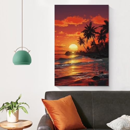 Toile murale coucher de soleil tropical tableau sans cadre 60x90