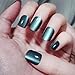 Press on Nails Square, Green Shimmery Fake Nail, Kit of 24 False Nails, 24 Adhesive Tabs and Tools