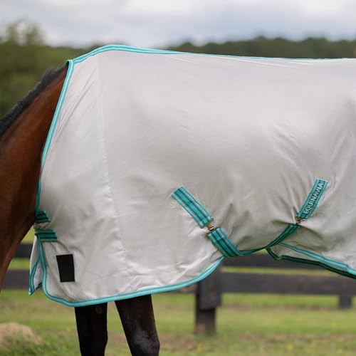 Image of Equinavia Gard Horse Fly Sheet Nylon Mesh Equine Fly Sheet for Horses, Pony | Turnout Horse Fly Sheets, Breathable Pony & Horse Sheet, Lightweight, Against Pests, Sun UV, Silver Grey /Turquoise, 72 in