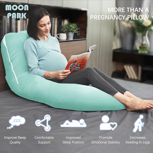 Image of MOON PARK Pregnancy Pillows for Sleeping - U Shaped Full Body Maternity Pillow with Removable Cover - Support for Back, Legs, Belly, HIPS - 65 Inch - Turquoise - Cooling Cover