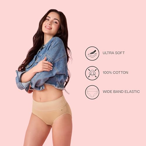 Image of Enamor Cotton Classic, All Day Comfort, High Waist Brief - Breathable, Antimicrobial with Stain Release, Outer Brushed Wide Elastic, Full Coverage - CW01
