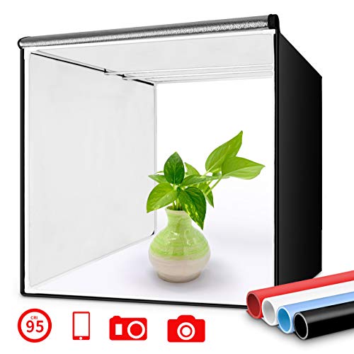 Travor Photo Box 16 '/ 40cm Photo Studio Light Box Portable Photography Shooting Tent with Movable LED Lights, Dimmable Table Top Light Tent with 4 Color Backdrops (White Black Red Blue), CRI95 +
