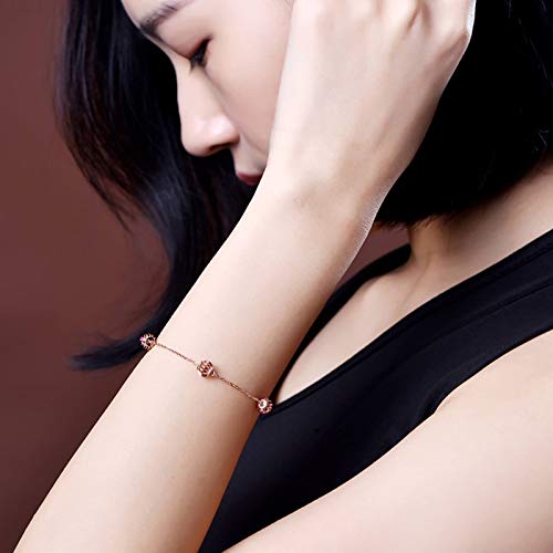 Daesar 18K Rose Gold Bracelets For Women Lantern 0.22Ct Ruby Friendship Bracelet Chain Link Bracelet Rose Gold #TOP1